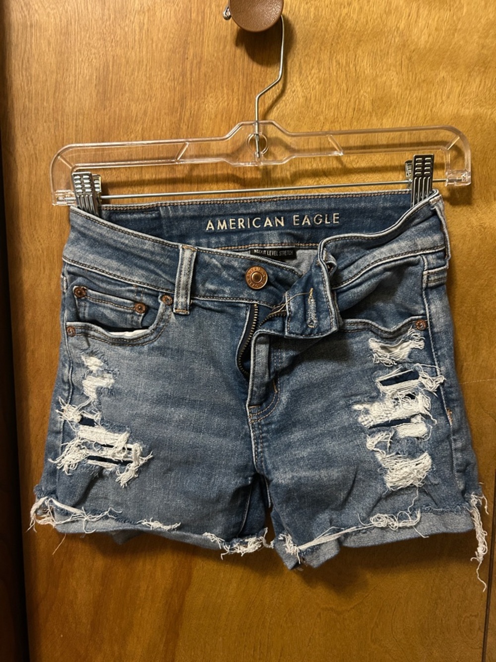 American Eagle Outfitters Distressed Medium Blue Denim Shorts